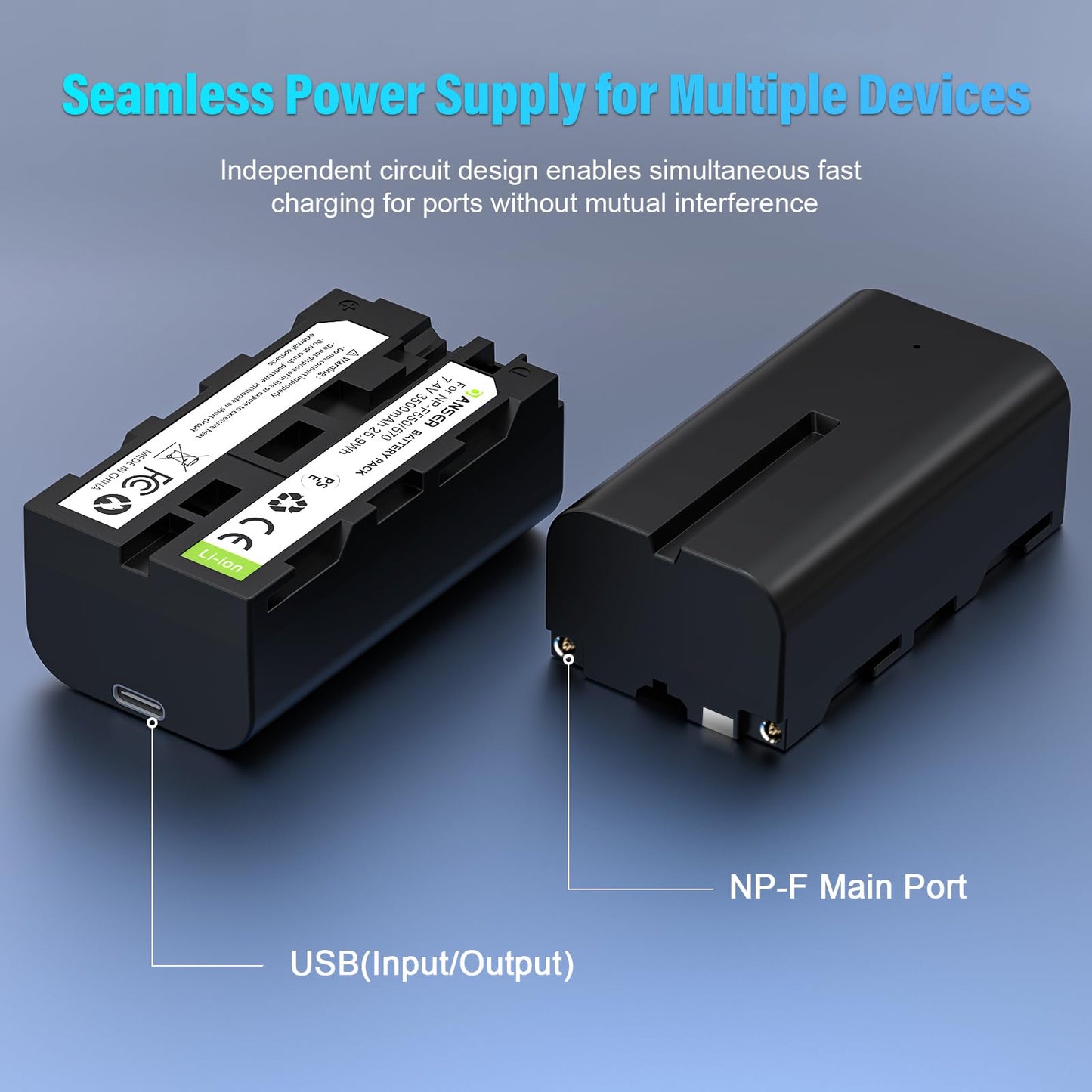 OANSER Replacement NP-F550 Battery with USB-C 3500mAh for NP-F970 NP F550 F750 F770 F960 F530 F330 F570 CCD-SC55 TR516 TR716 TR818 TR910 TR917, NPF