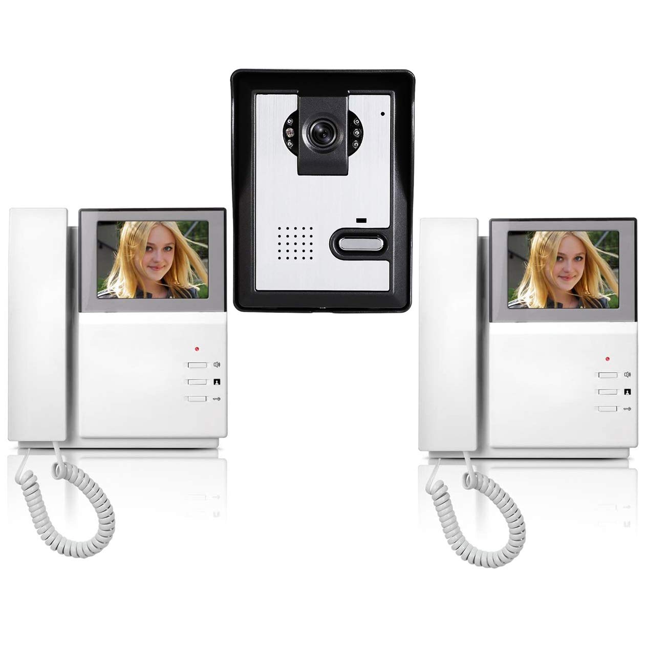 AMOCAM Wired Video Intercom Doorbell System 4.3 Inches HD LCD 2- Monitor Video Door Phone Bell Kits IR Night Vision Indoor Outdoor Camera DoorBell