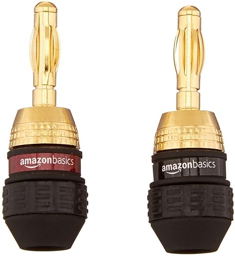 Amazon Basics Gold Plated Banana Plugs Speaker Wire Connectors, 12 Count (6 Pairs), Easy Install, 0.5 x 0.5 x 1.3 inches, Black