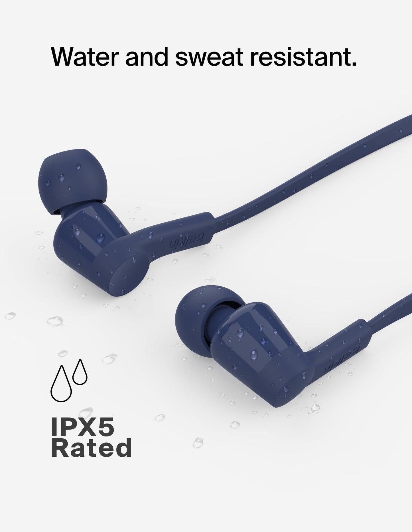 Belkin USB-C Wired Earbuds, Adjustable Volume Limiter, IPX5