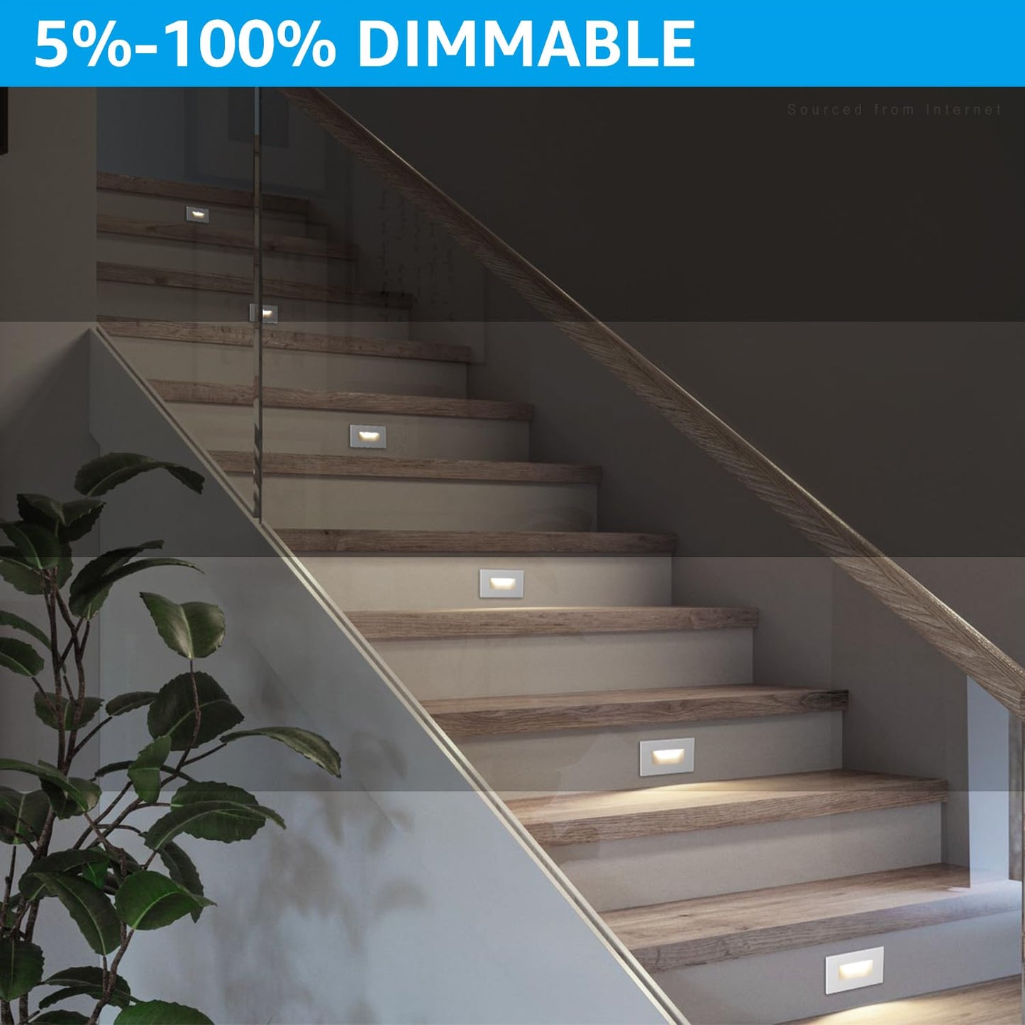 LEONLITE 5CCT 120V LED Step Lights, 3.5W 5%-100% Dimmable Stair Lights Indoor Outdoor Wet Location, CRI90, ETL, Aluminum, 150LM, Horizontal