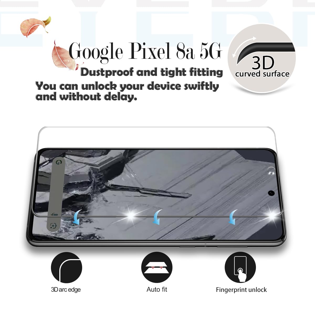 YEYEBF Pixel 8a HD Clear Tempered Glass Screen Protector + Camera Lens Protectors, [2+2 Pack] [3D Glass] [Anti-Glare] [Bubble-Free] Screen Protector