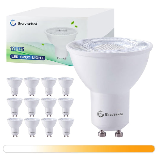 Bravsekai 12-Pack Dimmable GU10 LED Bulbs, 3000K Warm White,5W LED Bulb, 400LM (Equivalent to 35W Halogen), 120V Spotlight Bulbs for Shops, Living