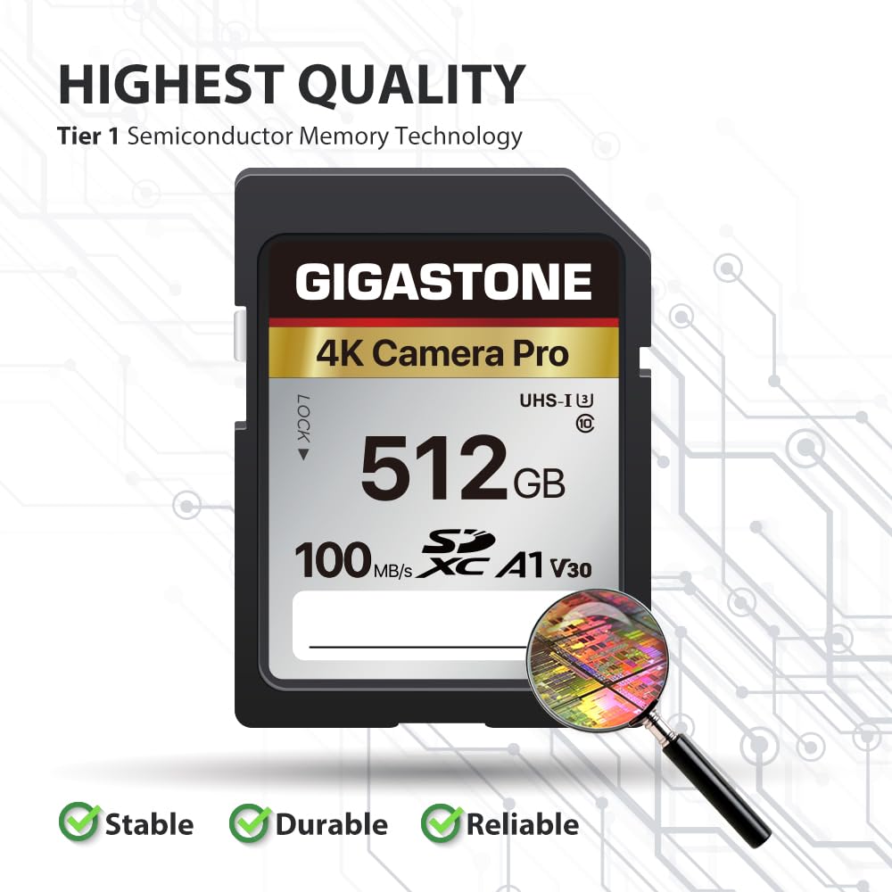 ?5-Years Data Recovery? GIGASTONE SD Card 512GB Memory Card 4K Pro Series Speed Up to 150MB/s Compatible with Canon Camcorder, SDXC A1 V30 UHS-I