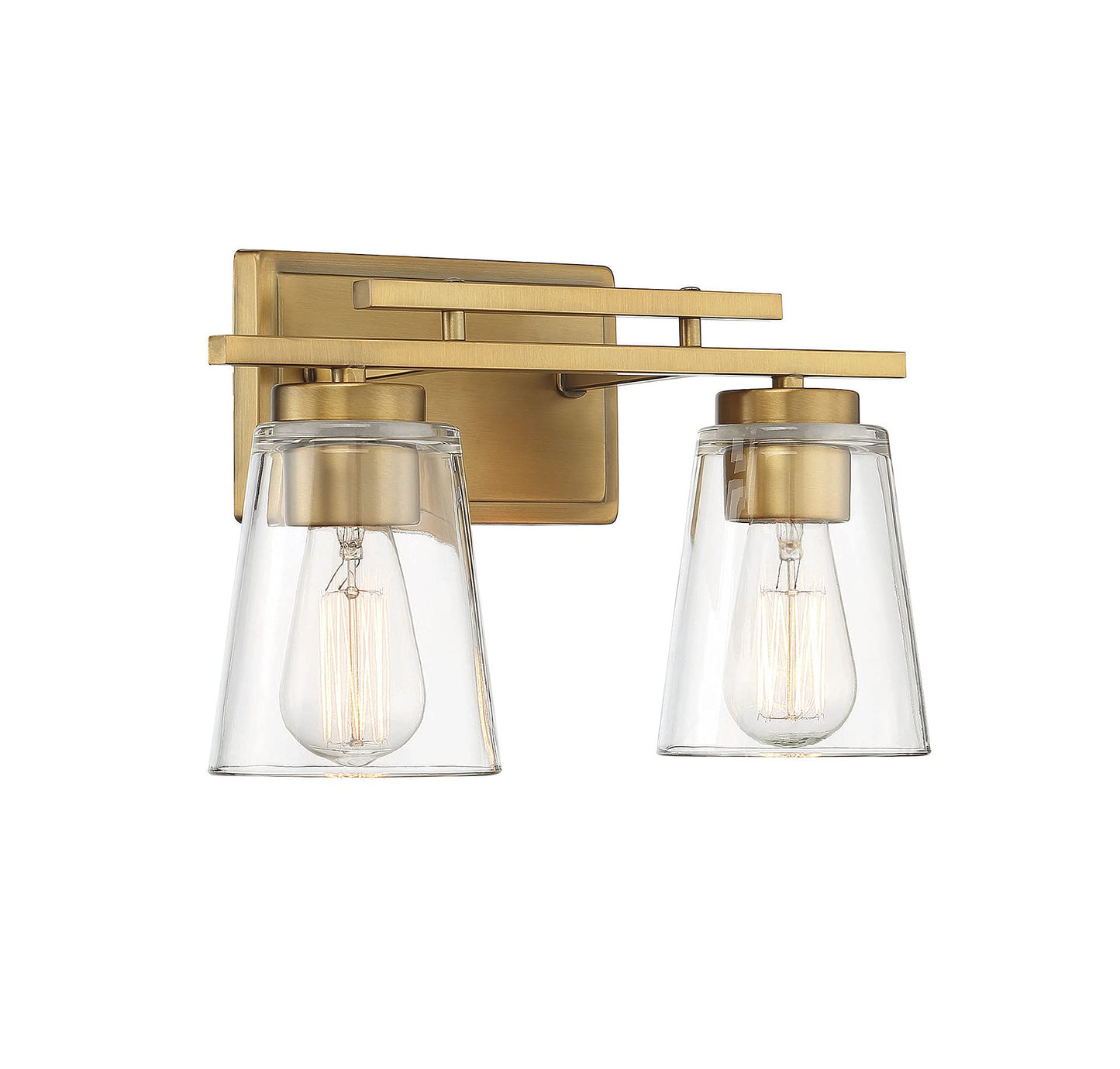 Savoy Essentials 8-1020-2-322 Calhoun Modern Clear Glass Bathroom Vanity Wall Light, 2-Light 120 Total Watts, 9" H x 15" W, Warm Brass