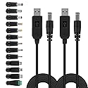 JUZITAO 2PCS Universal 5V DC 5.5 2.1mm Plug Charging Cable Power Cord, USB to DC Power Cable with 13 Interchangeable Plugs Connectors Adapters