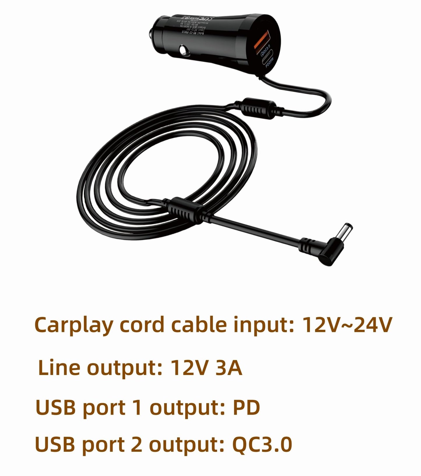 12V Power Cord Adapter Compatible with Apple carplay Android auto Screen, Cord Cable for car car Play Screen(9.8FT)