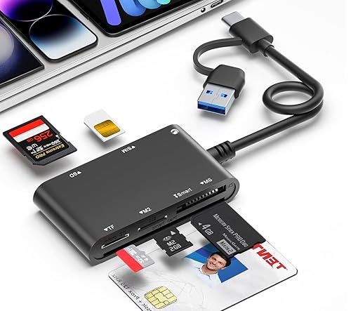 USB C/USB SIM Card Adapter for iPhone - 7 in 2 CAC Reader Military Smart Card Reader & SD/TF/M2/ID/IC/SIM/PIV/Ms Pro Duo Card Reader for iPhone