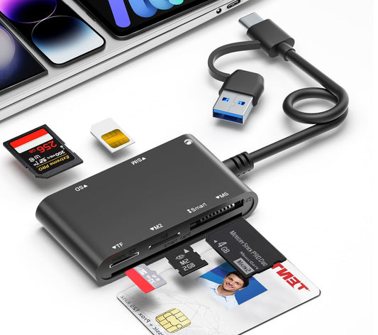 USB C/USB SIM Card Adapter for iPhone - 7 in 2 CAC Reader Military Smart Card Reader & SD/TF/M2/ID/IC/SIM/PIV/Ms Pro Duo Card Reader for iPhone