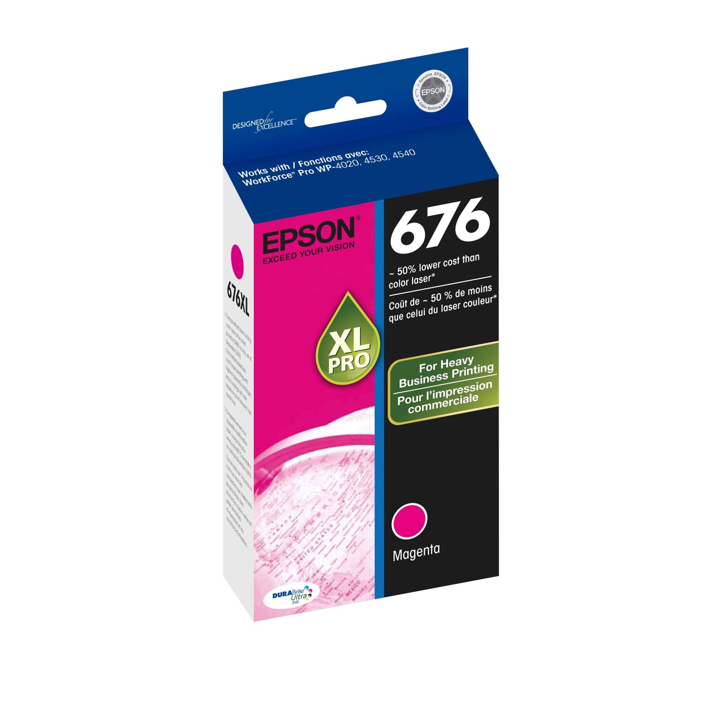 EPSON 676 DURABrite Ultra Ink High Capacity Magenta Cartridge (T676XL320-S) Works with WorkForce Pro WP-4010, 4020, 4023, 4090, 4520, 4530, 4533