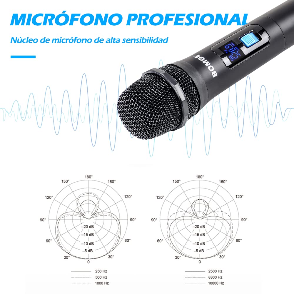 BOMGE Wireless Microphone System, Pro 4-Channel Cordless Mic Set with Four Handheld Mics, Fixed Frequency, Long Range 200ft, Ideal for Church,Karaoke