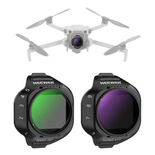 NEEWER Variable ND Filter Set Compatible with DJI Mini 5 Pro Drone Camera (ND2-32 + ND64-512), Snap On Adjustable Neutral Density Multicoated Optical