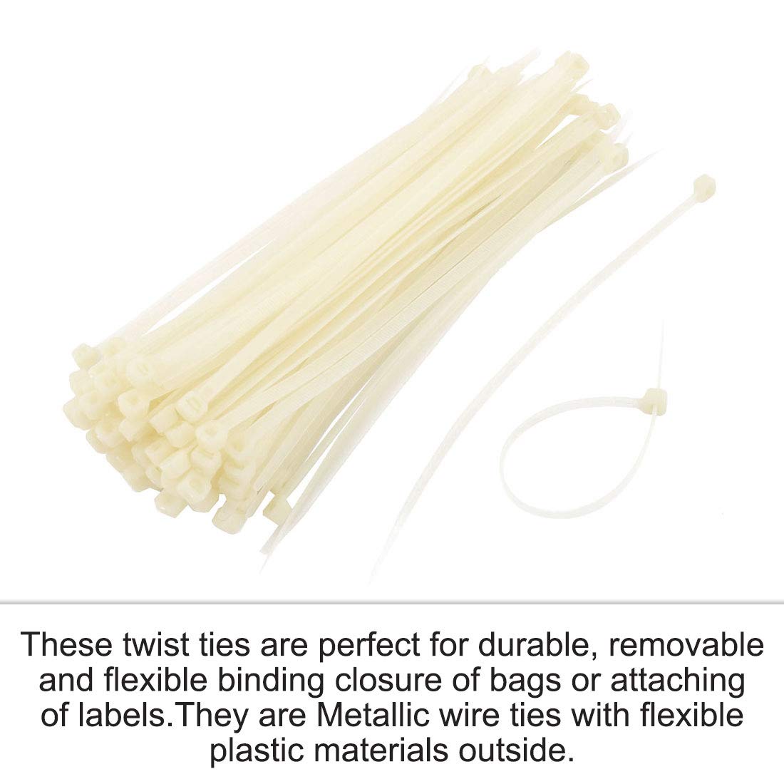 uxcell Plastic Self Locking Reusable Cable Zip Ties Fastener 198 x 5mm 100pcs Beige