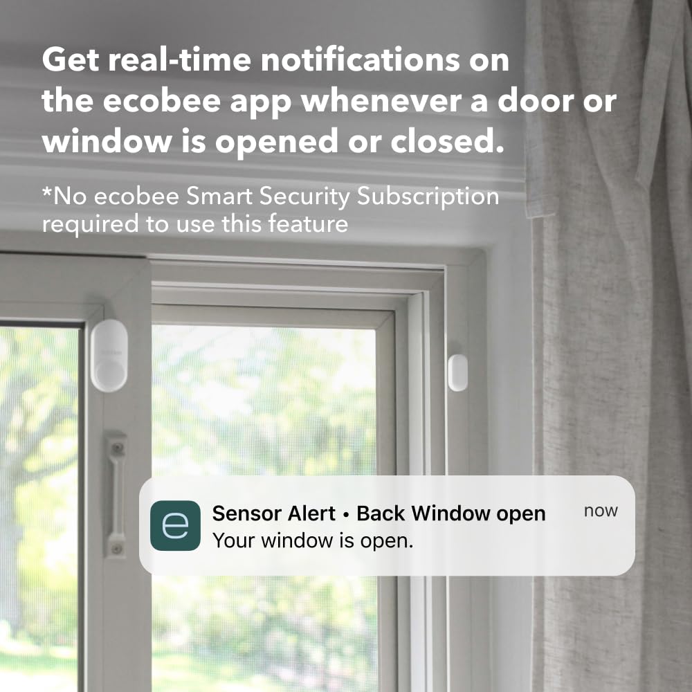 ecobee Smart Sensor for Doors & Windows 2 Pack - Wifi Contact Sensor for Home Security, Energy Savings - Compatible with Smart Thermostats
