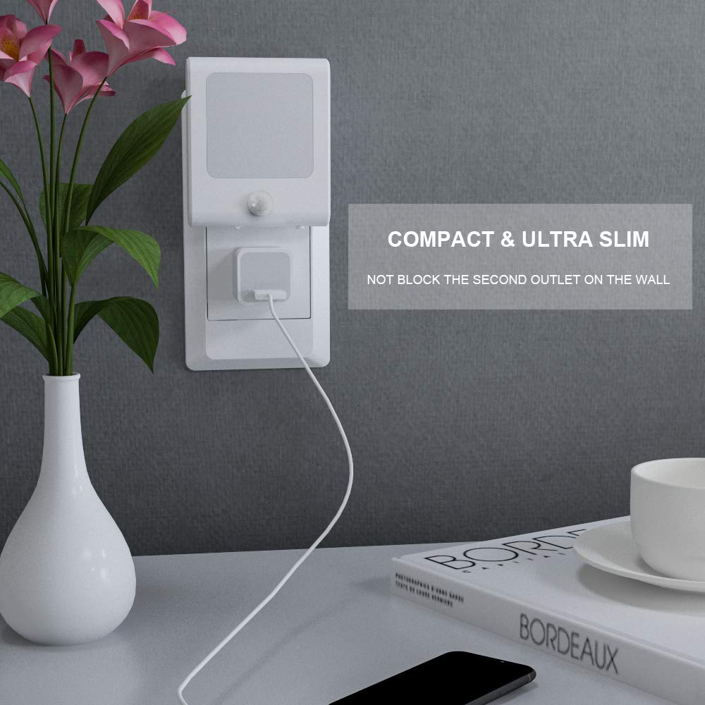MAZ-TEK Plug in Motion Sensor Lights with Adjustable Brightness,Warm White Motion Activated Led Night Light for Hallway, Stair, Corridor, Kitchen