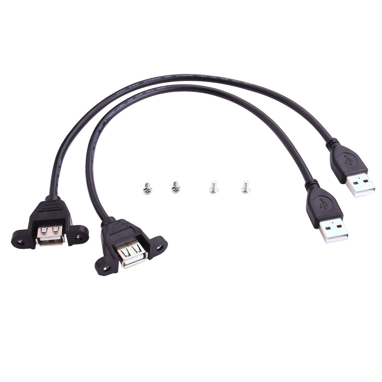 iGreely USB Extension Cable 2Pack 1Ft/30cm USB 2.0 Panel-Mount Type A Male to Type A Female Cable