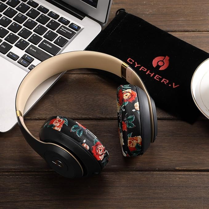 Replacement Ear Cushion Pads Cover Compatible with Beats Studio 2.0 and Studio 3.0 Over Ear Headphones only by Dr.DRE-1 Pair(Floral Black)