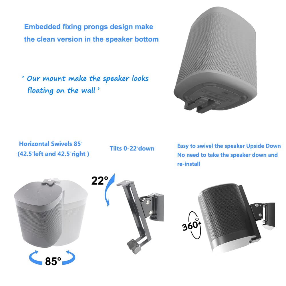 EMAQUIN Wall Mounts Brackets-Pair Set-2PCS for SONOS ONE/SONOS ONE SL/SONOS Play 1 Speaker (Include 2PCS,Swivel and Tilt,Compatible with Both SONOS