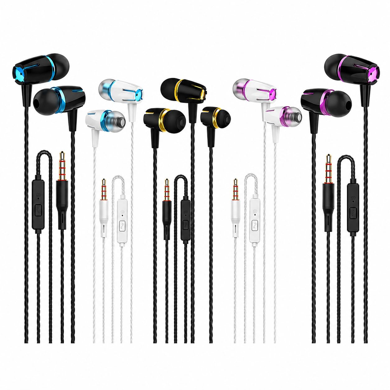 Kamon 5 Pack Earbuds Headphones with Remote & Mic, Earphones Wired Stereo in-Ear Bass for iPhone, Android, Smartphones, iPod, iPad, MP3, Fits All