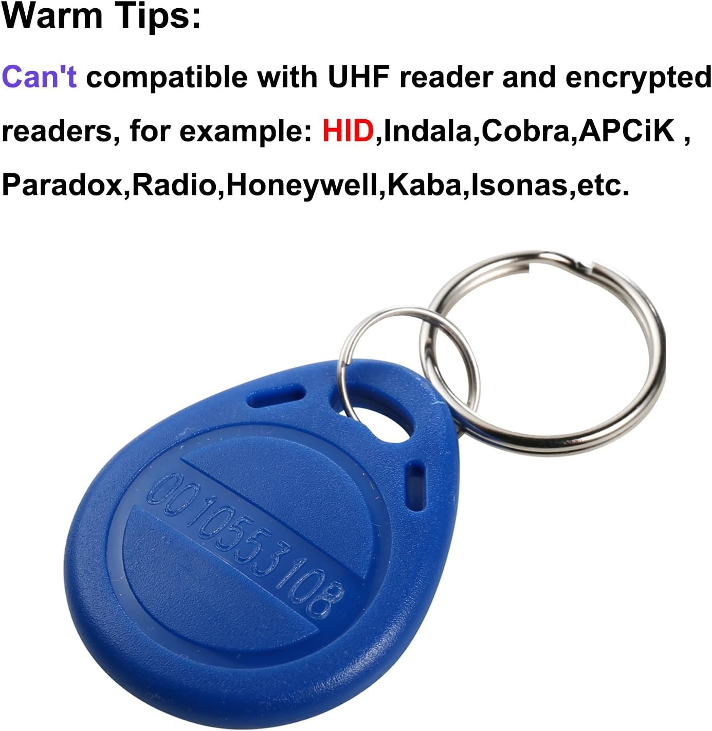 UHPPOTE Proximity 125KHz RFID EM-ID Card Keyfob for Door Access Control - Read Only - Color Blue - 100 Pack