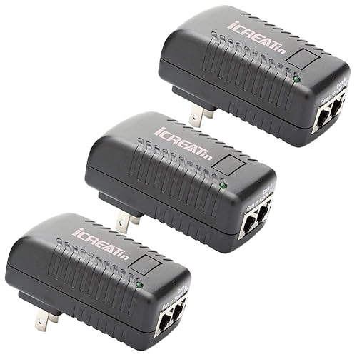 iCreatin 3-Pack Wall PoE Injector Power Suppy Over Network Adaptor 802.3af 48V 24W 0.5A for Security IP Cameras IP Phones, 10/100Mbps