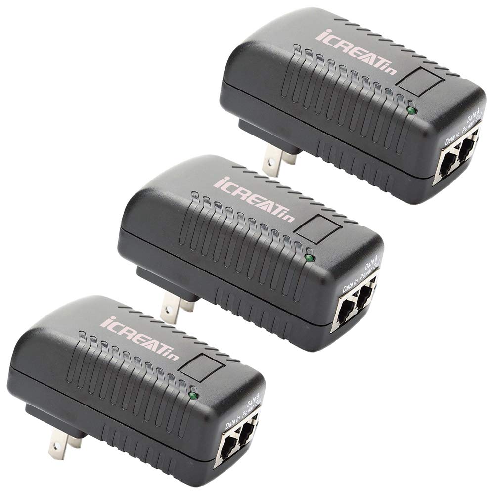 iCreatin 3-Pack Wall PoE Injector Power Suppy Over Network Adaptor 802.3af 48V 24W 0.5A for Security IP Cameras IP Phones, 10/100Mbps