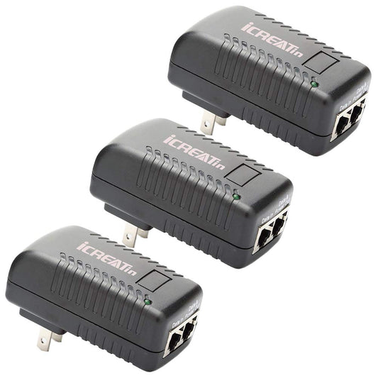 iCreatin 3-Pack Wall PoE Injector Power Suppy Over Network Adaptor 802.3af 48V 24W 0.5A for Security IP Cameras IP Phones, 10/100Mbps