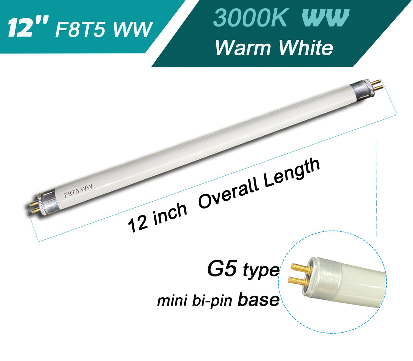 Accway (6 Pack) F8T5/WW 12’’ Linear Fluorescent Light Bulb, 8W Warm White T5 Tube, 3000K Soft White Lamp, G5 mini Bi Pins Base Replacement for Under