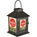 Coca Cola Vintage Advertising Flameless Pre Lit LED Metal Coach Lantern, Black, 6.5 Inch