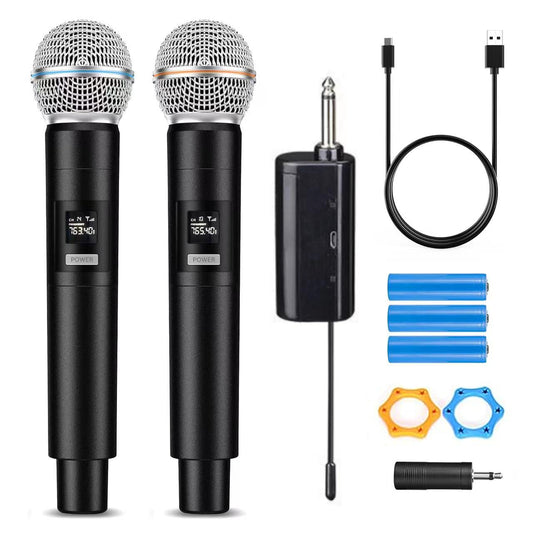 HUACAM Professional Karaoke Microphone Set, Dual Vocal Pickup, Easy Setup, USB Rechargeable, LED Display, Compatible with Karaoke Machines and More
