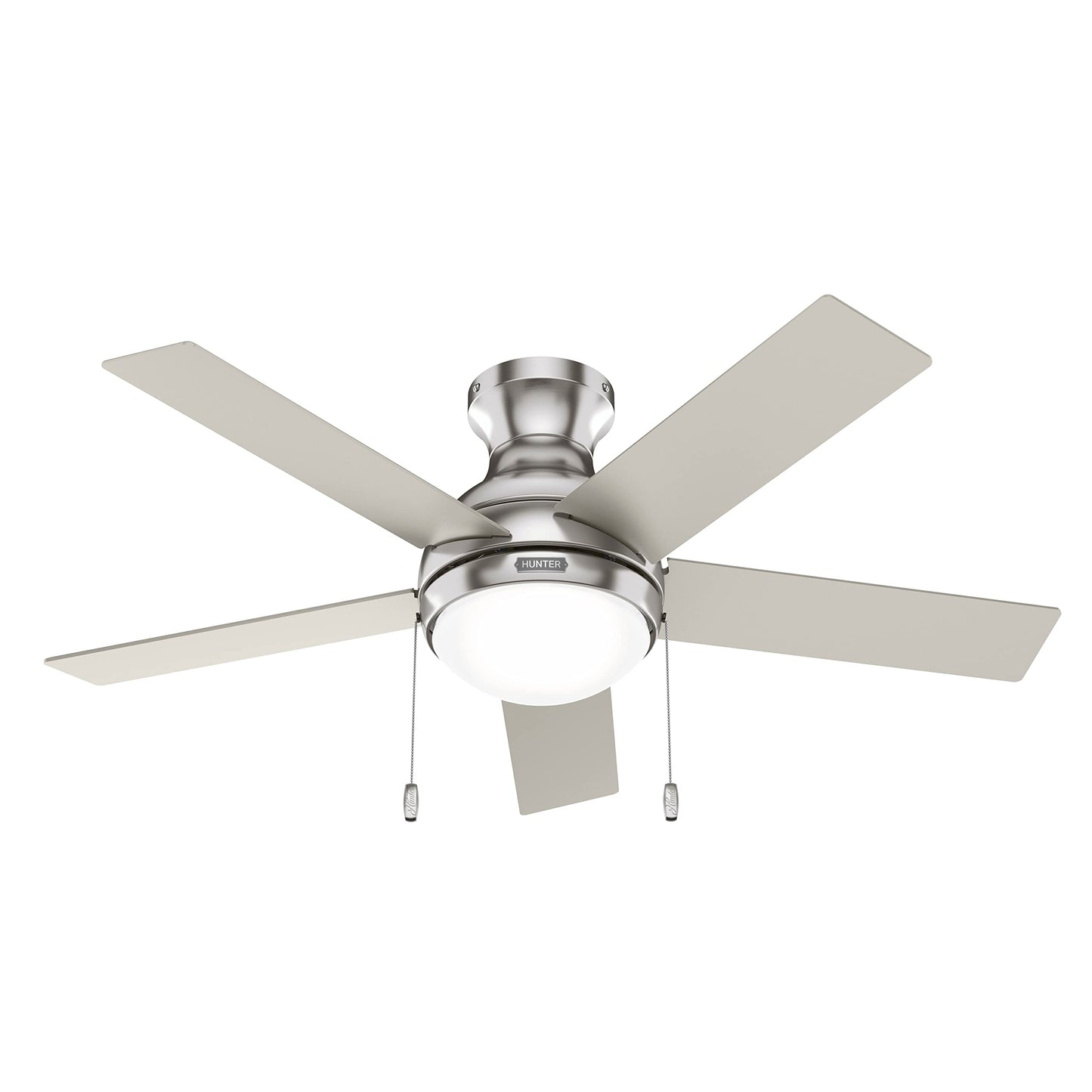 Hunter Fan 44 inch Low Profile Brushed Nickel Indoor Ceiling Fan with Light Kit and Pull Chain (Renewed)