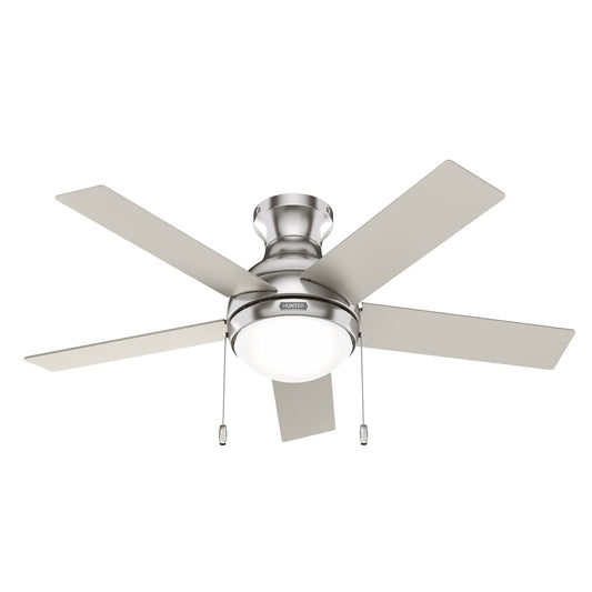 Hunter Fan 44 inch Low Profile Brushed Nickel Indoor Ceiling Fan with Light Kit and Pull Chain (Renewed)