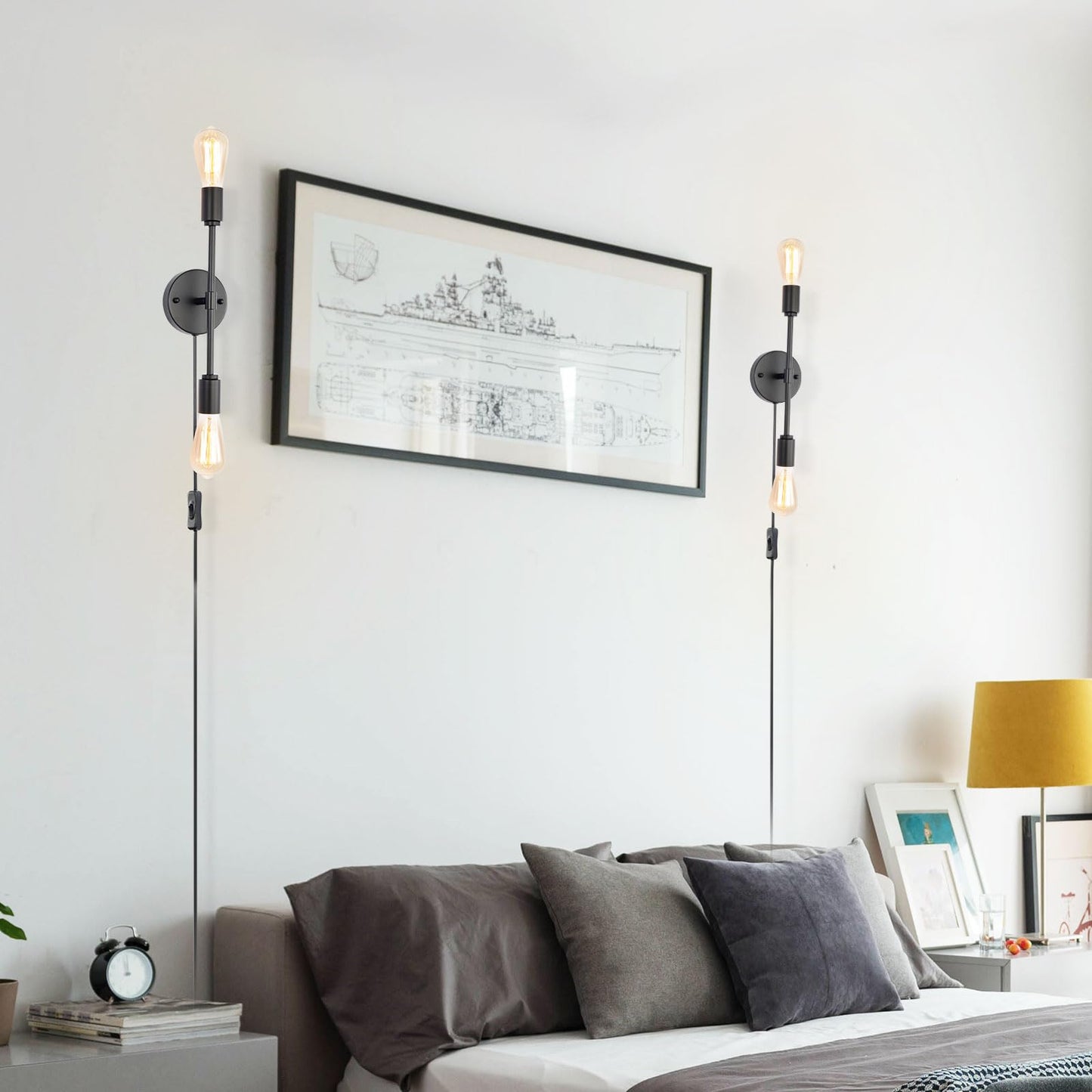 BANGANMA 2-Light Black Bathroom Vanity Light Fixtures?Modern Industrial Wall Light Fixtures with On/Off Switch Cord, Plug in Wall Sconce Set of Two