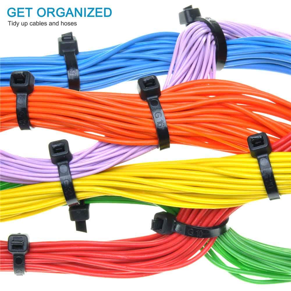 HMROPE 100pcs Cable Zip Ties Heavy Duty 8 Inch, Premium Plastic Wire Ties with 50 Pounds Tensile Strength, Self-Locking Black Nylon Tie Wraps