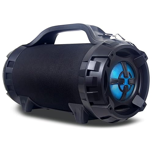 NEM Wireless Portable Boom Box Stereo High Performance Bluetooth Speaker Mobi7e, NFC, USB Recording, Rechargeable Battery, LED Lights, AUX Input, FM
