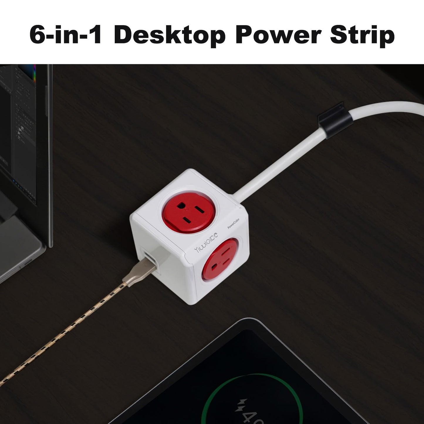 Surge Protector Power Board, 4 - Outlet Extender Multi - Plug Socket with 2 USB Charging Ports, 5 Foot Extension Cord, Installation Base?Suitable