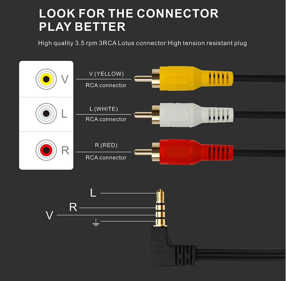 QiCheng&LYS 3.5 mm to RCA AV Camcorder Video Cable,3.5mm Male to 3RCA Male Stereo Audio Video AUX Cable Smartphones,MP3, Tablets,Speakers,Home Theater