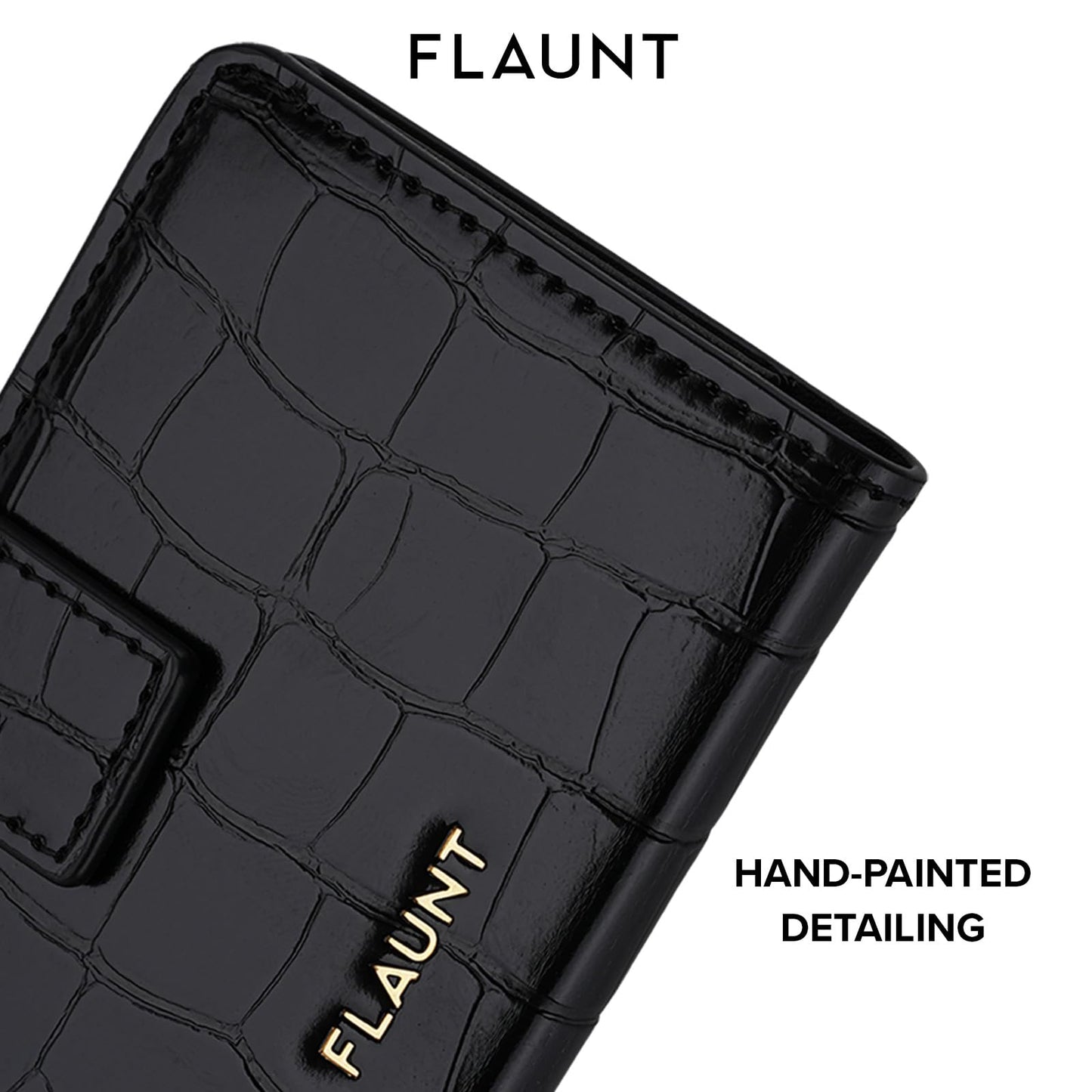 FLAUNT MagSafe Phone Wallet/Card Holder - Crocodile Faux Leather - Compatible with MagSafe Phone Case or Cover - Easily Snap On and Off - Holds Up