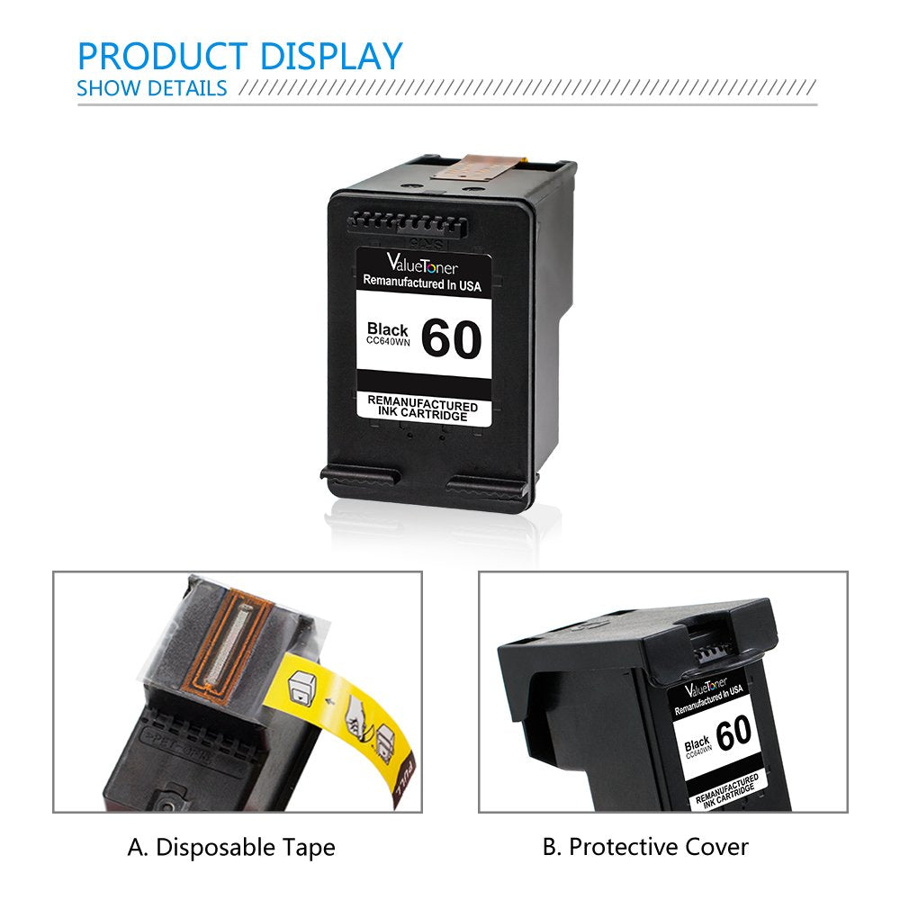Valuetoner Remanufactured Ink Cartridges Replacement for HP 60 D8J23FN CC640WN CC643WN for Envy 100 110 120, Deskjet D1660 D2530, Photosmart C4680