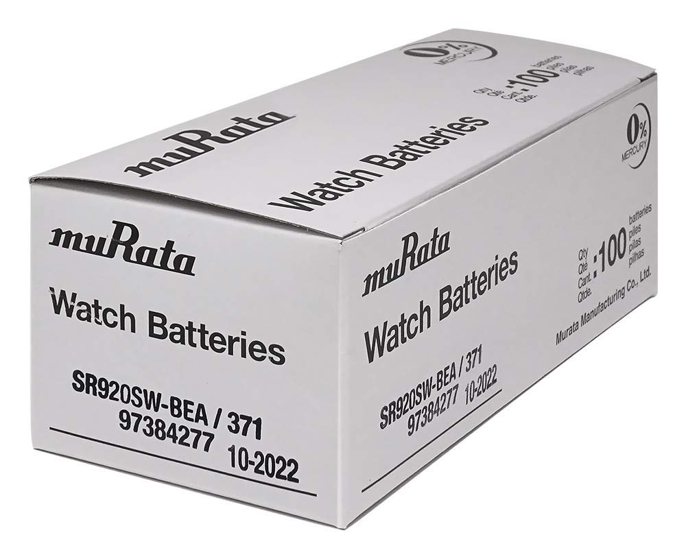 Murata 371 Battery SR920SW 1.55V Silver Oxide Watch Button Cell (100 Batteries)
