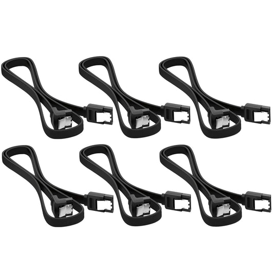 AYECEHI 6 Pack 90 Degree Right Angle SATA III 6.0 Gbps Cable with Locking Latch - Black, 12 Inches for HDD, SSD, CD Drive, Writer