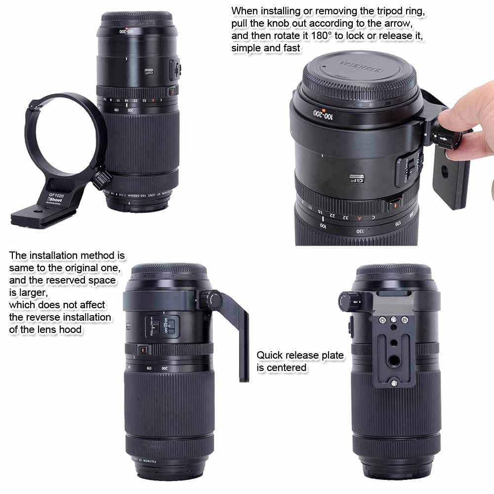 iShoot Tripod Mount Ring Lens Collar Compatible with Fujifilm GF 250mm f/4 R LM OIS WR & Fuji GF 100-200mm f/5.6 R LM OIS WR, Lens Support Bottom is