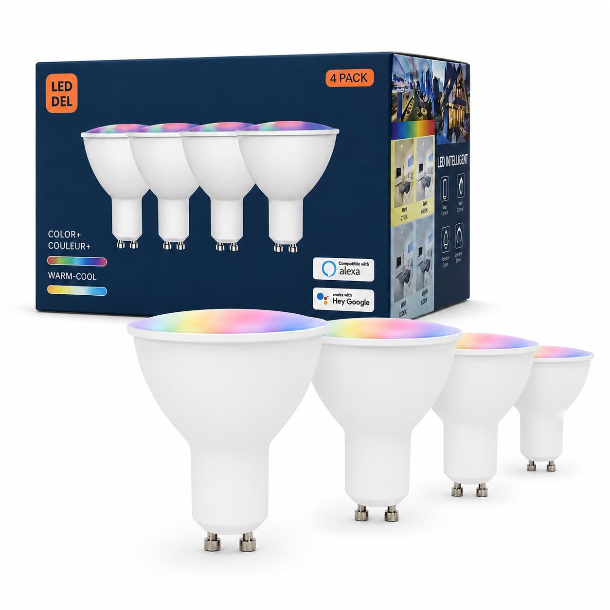 Loopo Tuya Zigbee Smart GU10 LED Light Bulbs 4 Pack, Hub Required, 300LM Dimmable RGB Color Changing Bulbs, Tunable White 2700K-6500K, Works