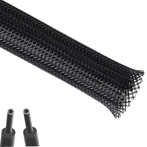 Aibole 25ft-1/2 inch PET Expandable Braided Cable Sleeve Wire Loom, Wire Sleeving for Home Device Cable Automotive Engine Bay - Black