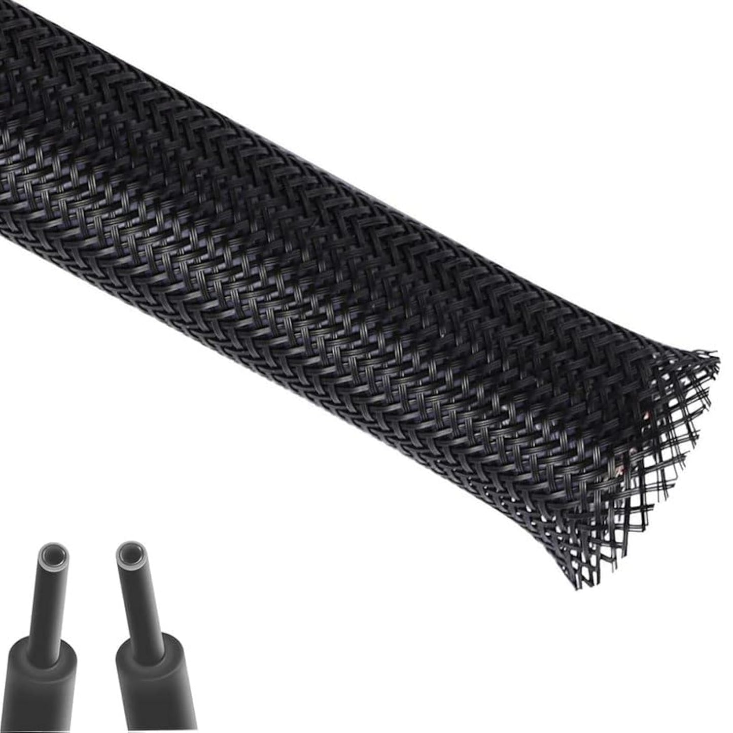Aibole 25ft-1/2 inch PET Expandable Braided Cable Sleeve Wire Loom, Wire Sleeving for Home Device Cable Automotive Engine Bay - Black