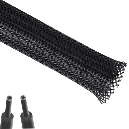 Aibole 25ft-1/2 inch PET Expandable Braided Cable Sleeve Wire Loom, Wire Sleeving for Home Device Cable Automotive Engine Bay - Black