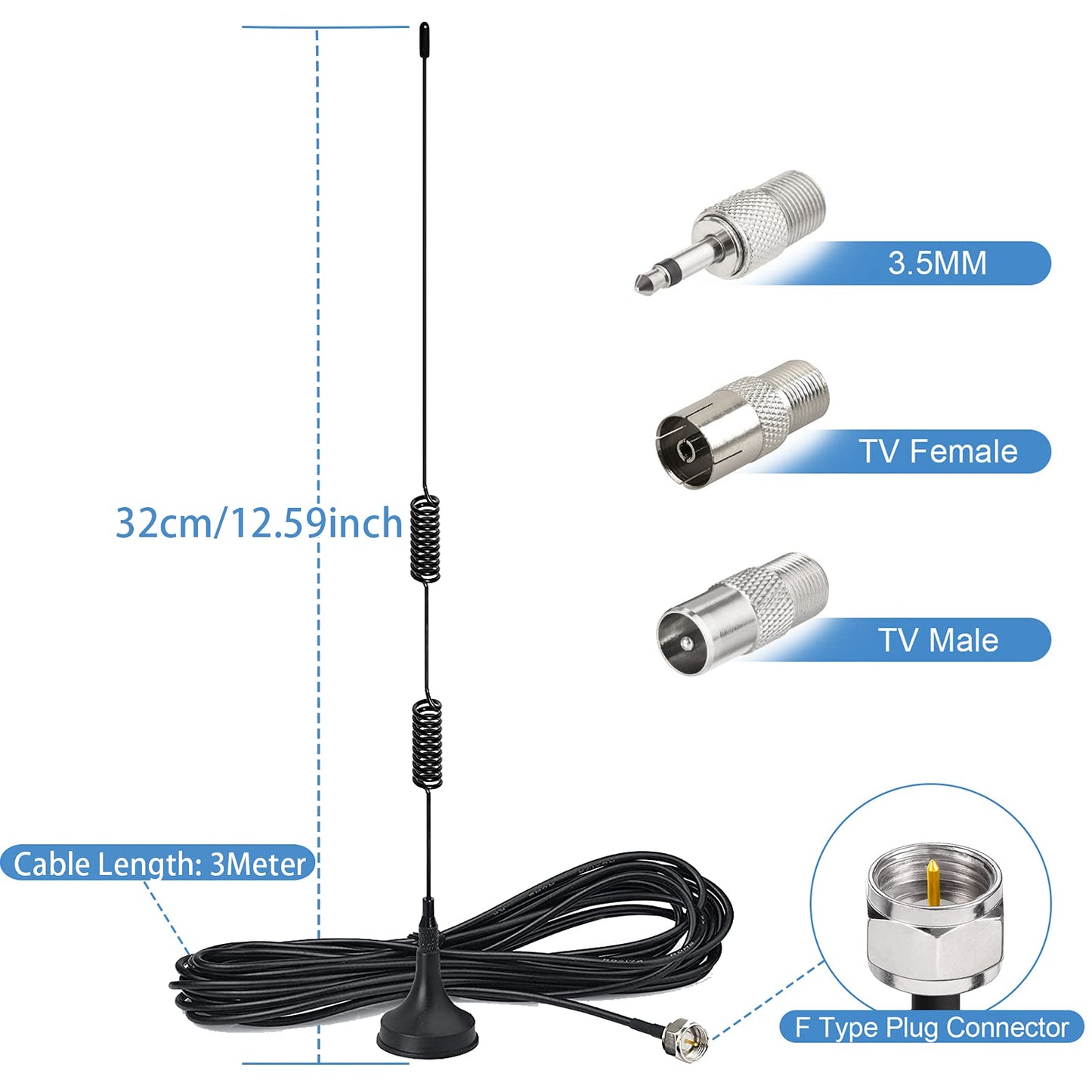 Bingfu FM Radio Antenna Magnetic Base for Pioneer Onkyo Yamaha Marantz Sherwood Indoor Digital HD FM Radio Bluetooth Home Stereo Receiver AV Audio