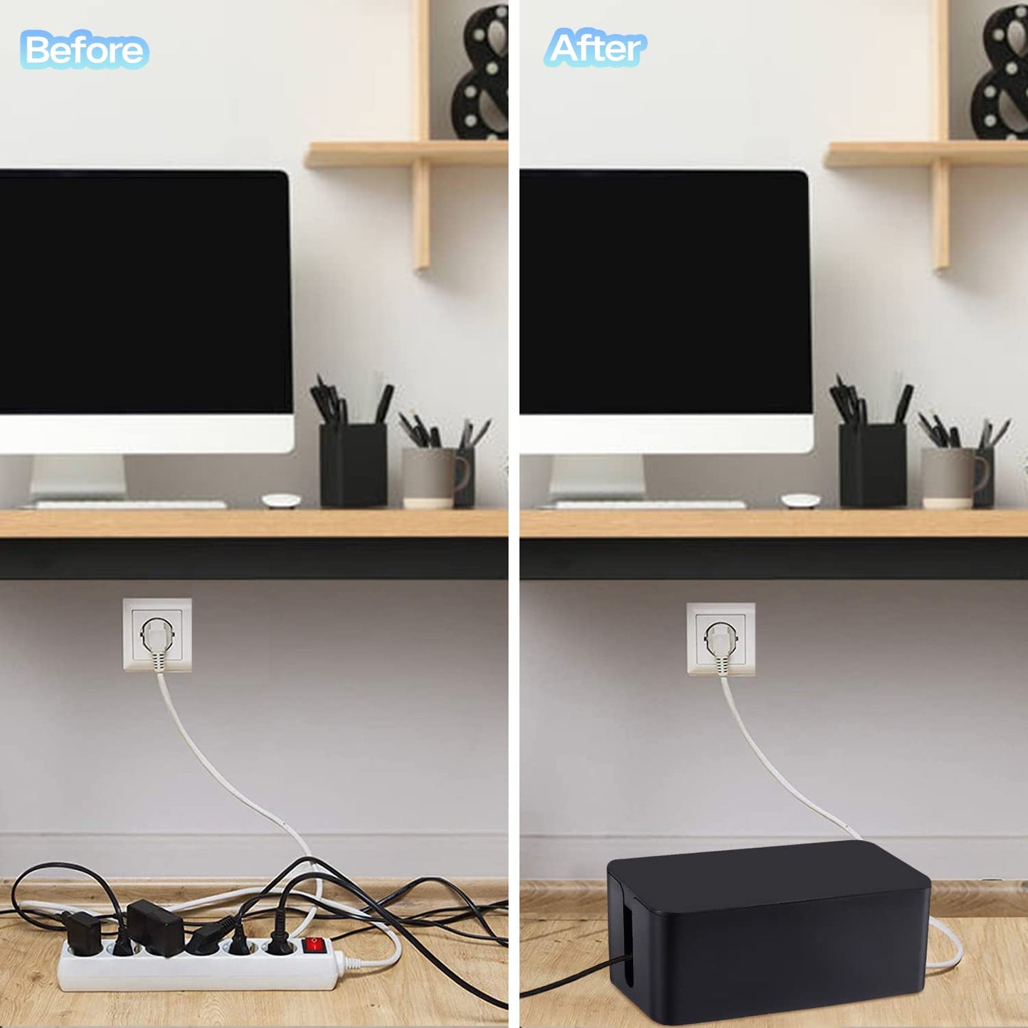 Cable Management Box, 3 Pack Cord Organizer Boxes with 33 PCS Cable Management Set to Cover Hide Power Strip, Surge Protector Under Desk & on Floor