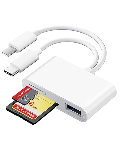SD Card Reader for iPhone iPad Camera with USB C, Dual Card Slot USB 3.0 Memory Card Reader Supports SD/TF Card Trail Camera Viewer SD Card Adapter