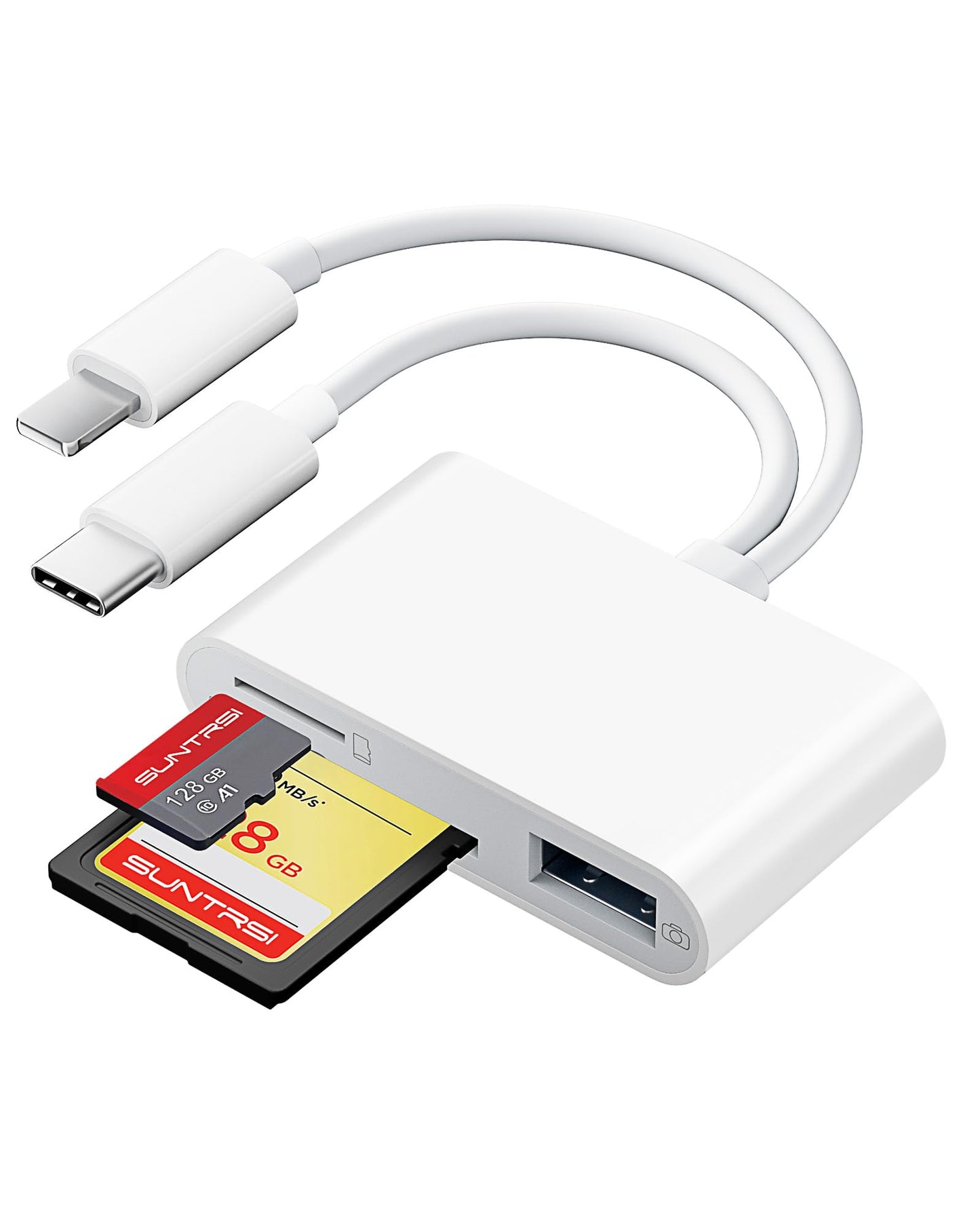 SD Card Reader for iPhone iPad Camera with USB C, Dual Card Slot USB 3.0 Memory Card Reader Supports SD/TF Card Trail Camera Viewer SD Card Adapter